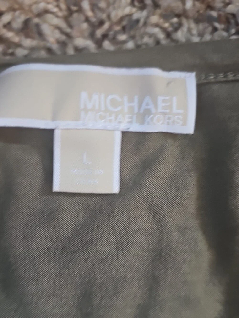 Michael Kors Olive V-Neck Short Sleeve Top with Grommet Shoulder Detail